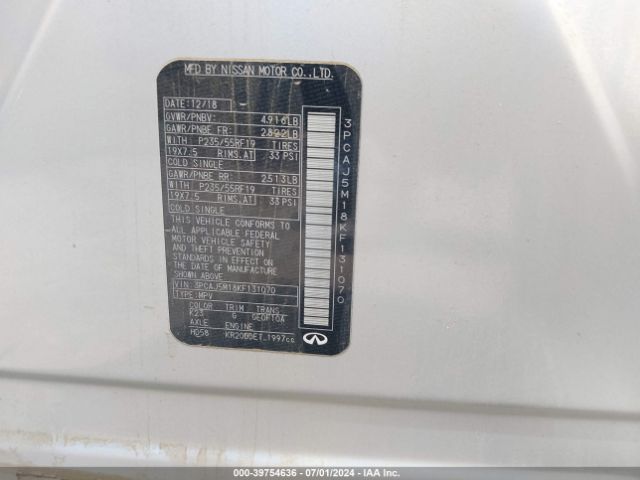 3PCAJ5M18KF131070 Infiniti Qx50 Luxe