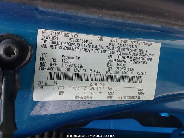 Ford FOCUS SE 2014 1FADP3F28EL340385 Image 9