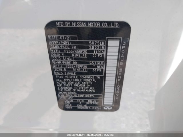 3PCAJ5L36NF103890 Infiniti Qx55 Sensory Awd