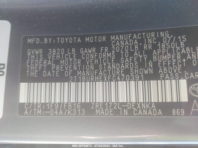 Toyota COROLLA LE 2015 2T1BURHEXFC470391 Image 9