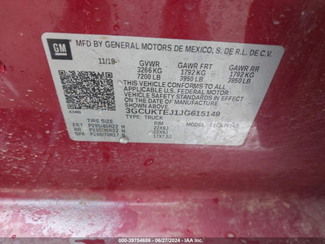 3GCUKTEJ1JG615149 Chevrolet Silverado 1500 High Country