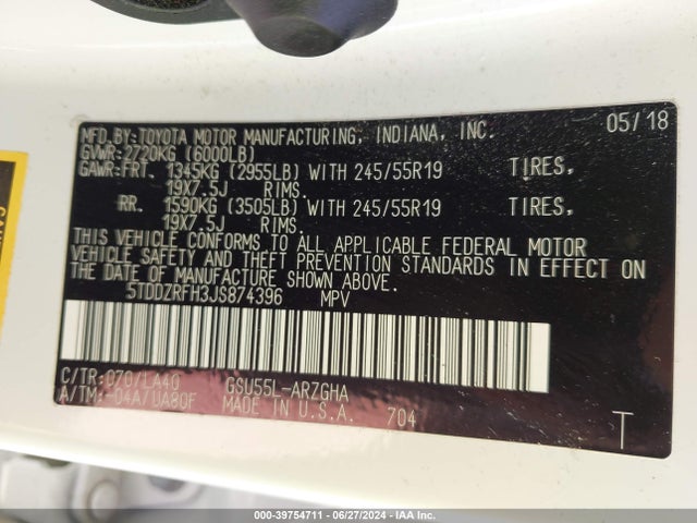 Toyota Highlander Limited Platinum 2018 5TDDZRFH3JS874396 Image 9