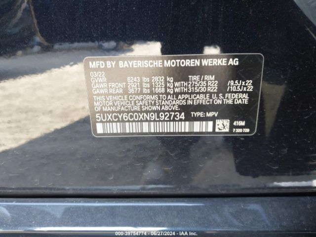 5UXCY6C0XN9L92734 BMW X6 Xdrive40i