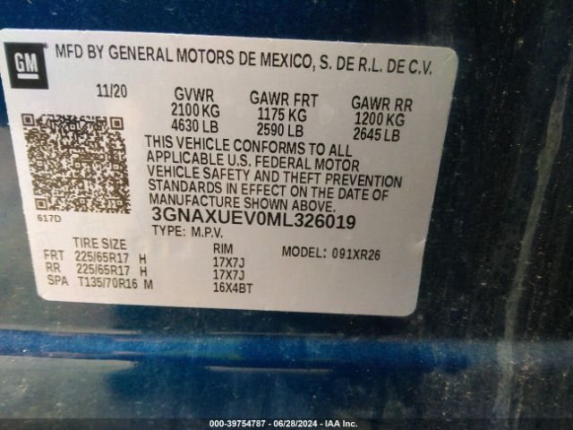 3GNAXUEV0ML326019 Chevrolet Equinox Awd Lt