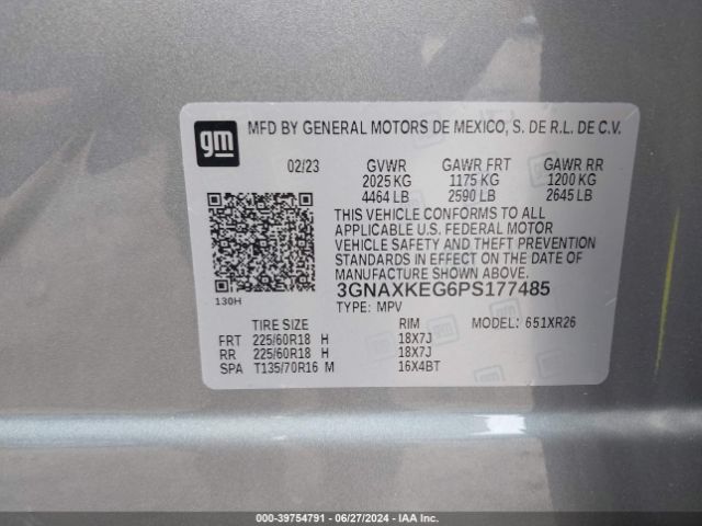3GNAXKEG6PS177485 Chevrolet Equinox Fwd Lt
