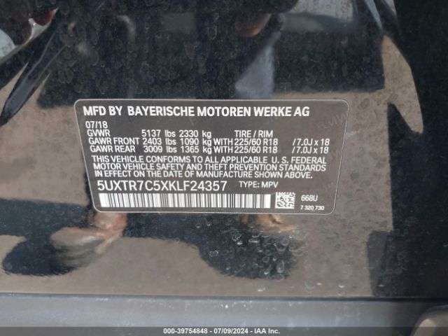5UXTR7C5XKLF24357 BMW X3 Sdrive30i