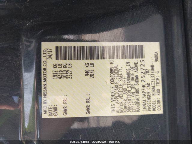 Nissan Altima 2.5 Sv 2017 1N4AL3AP7HC252725 Image 9