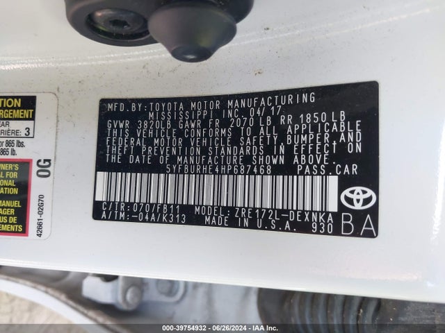 Toyota COROLLA LE 2017 5YFBURHE4HP687468 Image 9
