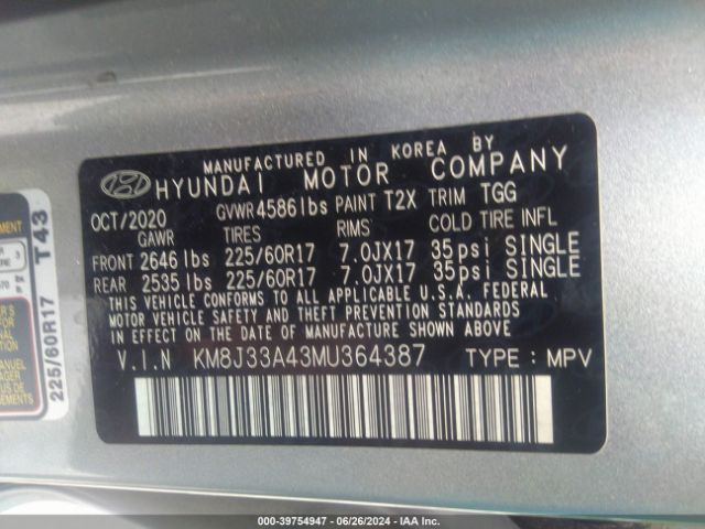 KM8J33A43MU364387 Hyundai Tucson Value