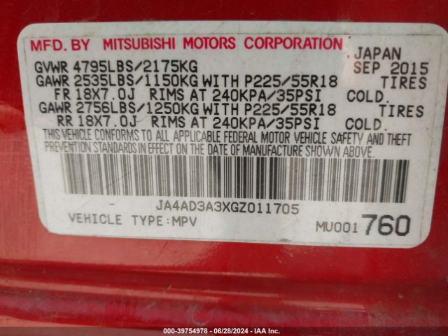 JA4AD3A3XGZ011705 Mitsubishi Outlander Se