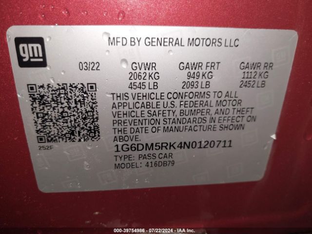 1G6DM5RK4N0120711 Cadillac CT5 LUXURY