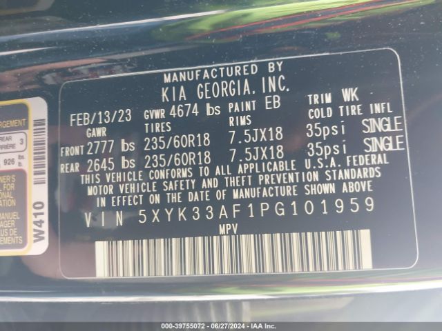 5XYK33AF1PG101959 KIA Sportage Ex