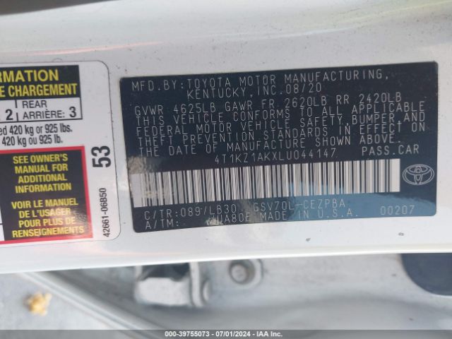 4T1KZ1AKXLU044147 Toyota Camry Xse V6