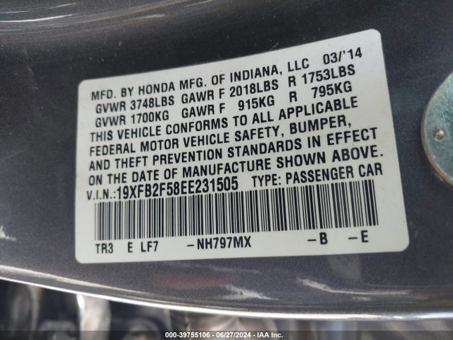 Honda Civic Lx 2014 19XFB2F58EE231505 Image 9
