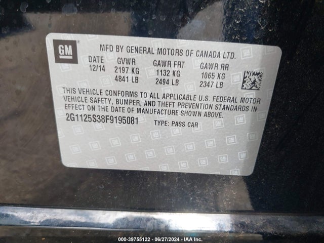 Chevrolet Impala 2lt 2015 2G1125S38F9195081 Image 9
