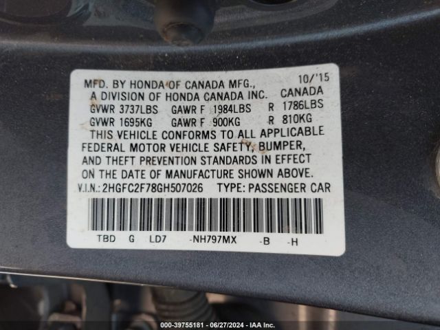 2HGFC2F78GH507026 Honda CIVIC EX