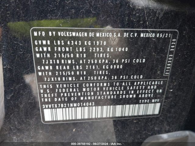 3VVTX7B21NM014043 Volkswagen Taos 1.5t Se