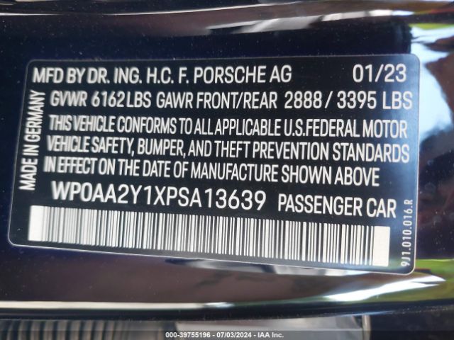 WP0AA2Y1XPSA13639 Porsche Taycan