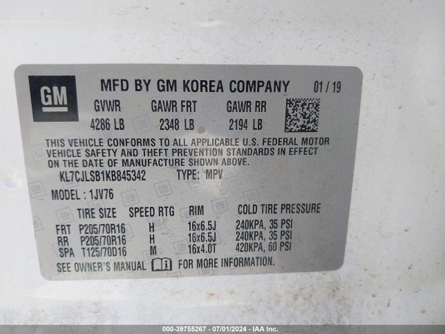 Chevrolet Trax Lt 2019 KL7CJLSB1KB845342 Image 9