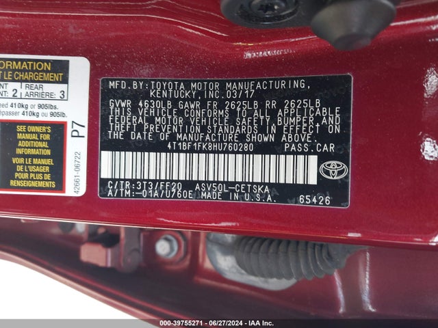 Toyota CAMRY SE 2017 4T1BF1FK8HU760280 Image 9