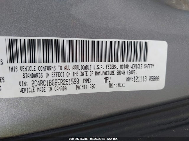 2C4RC1BG6ER251598 Chrysler Town & Country Touring
