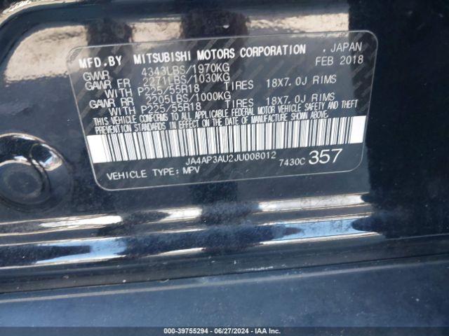 JA4AP3AU2JU008012 Mitsubishi Outlander Sport 2.0 Le