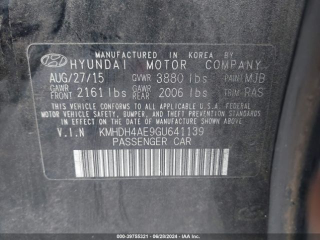 KMHDH4AE9GU641139 Hyundai ELANTRA SE