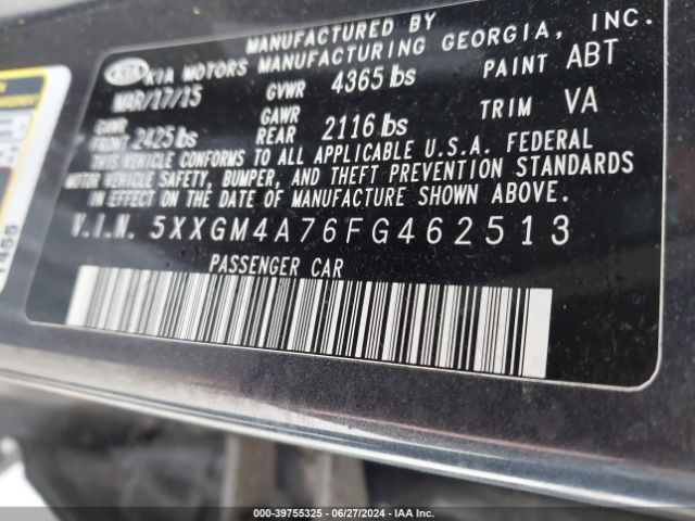 5XXGM4A76FG462513 KIA Optima Lx
