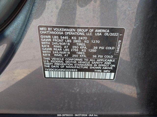 1V2DC2CA9NC222663 Volkswagen Atlas Cross Sport 2.0t Se