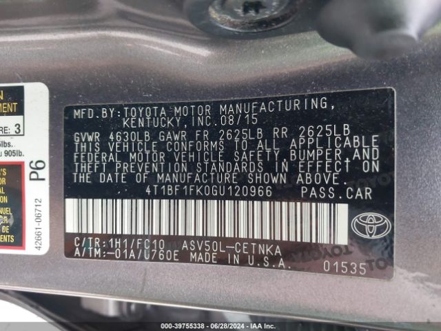 4T1BF1FK0GU120966 Toyota CAMRY LE