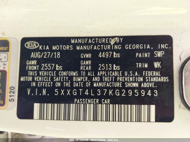 5XXGT4L37KG295943 KIA Optima Lx