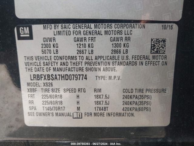 LRBFXBSA7HD079774 Buick Envision Essence