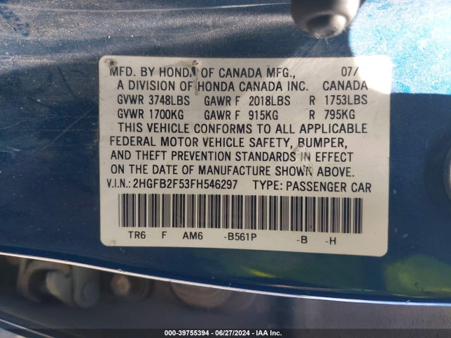 Honda Civic Lx 2015 2HGFB2F53FH546297 Image 9