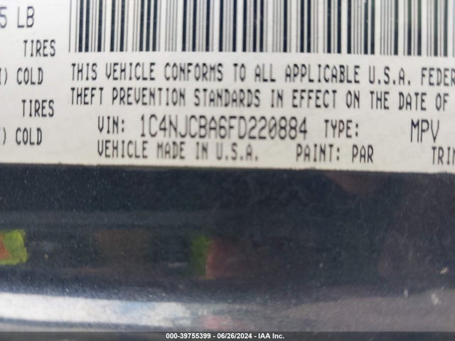 Jeep Compass Altitude Edition 2015 1C4NJCBA6FD220884 Image 9