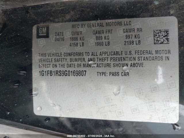 1G1FB1RS9G0169807 Chevrolet Camaro 1lt