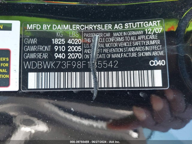 2008 MERCEDES-BENZ SLK 55 AMG WDBWK73F98F185542 Photo 8
