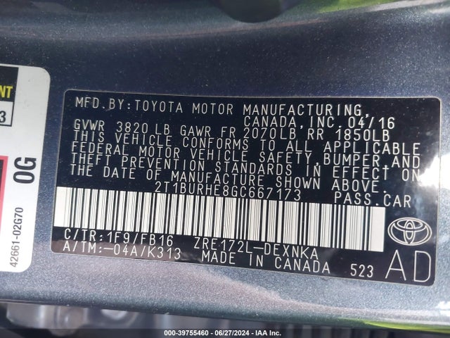 Toyota COROLLA LE 2016 2T1BURHE8GC667173 Image 9