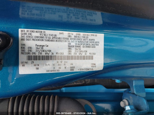 1FADP3F28GL382784 Ford FOCUS SE
