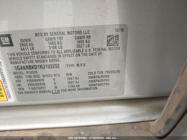 5GAKRBKD1HJ193292 Buick Enclave Leather