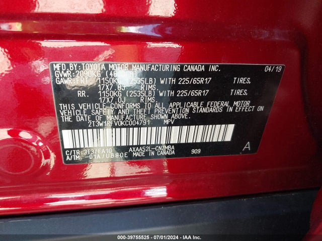 Toyota Rav4 Xle 2019 2T3W1RFV0KC004791 Image 9