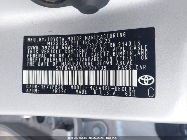 Toyota COROLLA LE 2023 5YFB4MDE3PP024139 Image 9