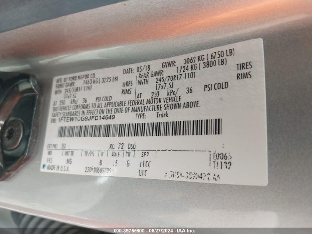 Ford F-150 Xlt 2018 1FTEW1CG9JFD14649 Image 9
