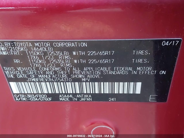Toyota RAV4 LE 2017 JTMBFREV7HJ154310 Image 9