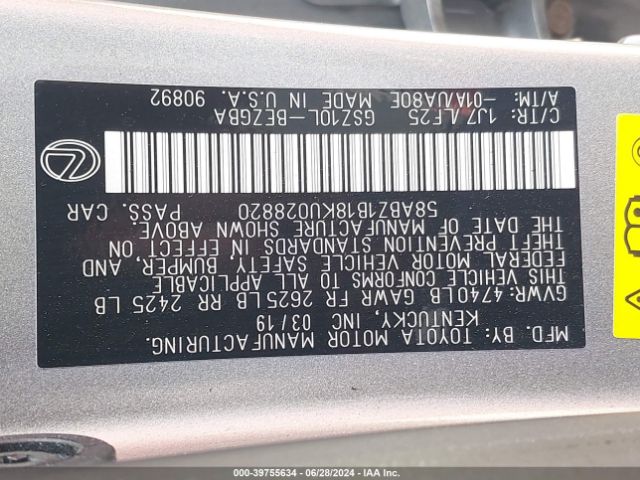 58ABZ1B18KU028820 Lexus Es 350 F Sport