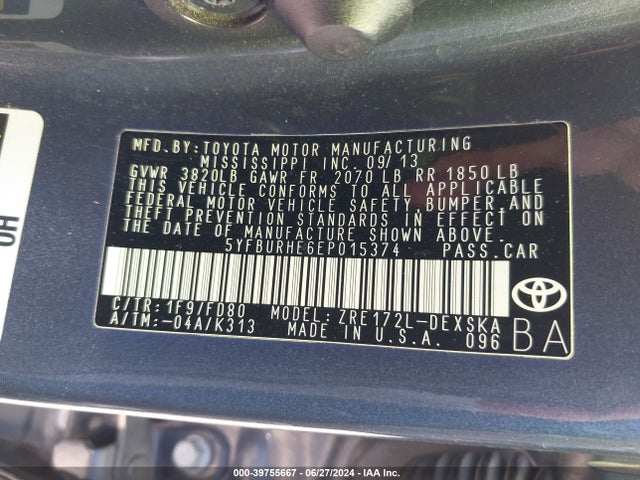 Toyota Corolla S Plus 2014 5YFBURHE6EP015374 Image 9
