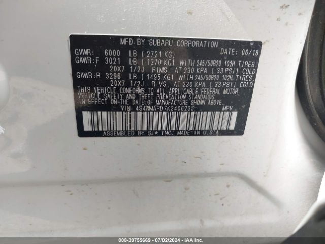 4S4WMARD7K3406235 Subaru Ascent Touring