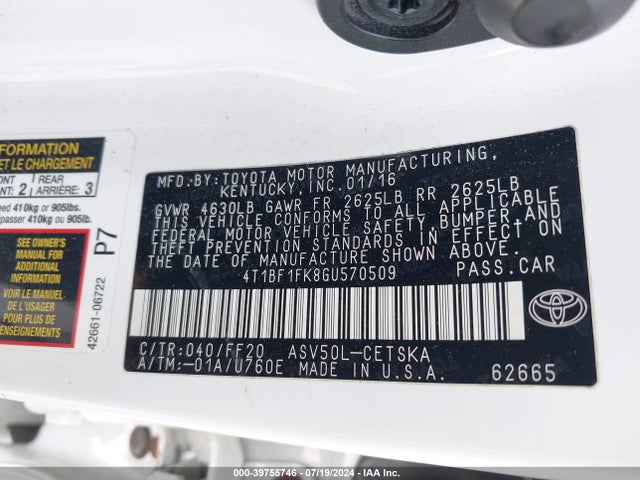 Toyota CAMRY SE 2016 4T1BF1FK8GU570509 Image 9