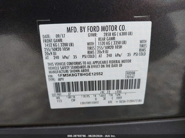 Ford EXPLORER SPORT 2017 1FM5K8GT8HGE12552 Image 9