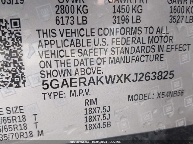5GAERAKWXKJ263825 Buick Enclave Fwd Preferred