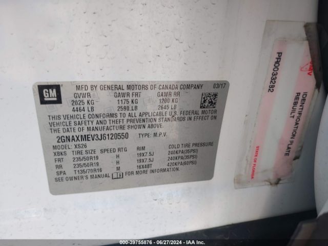 2GNAXMEV3J6120550 Chevrolet Equinox Premier